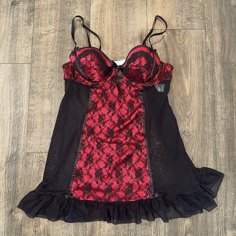 Linea Donatello Y2K Sheer Lace Babydoll Top M Coquette Lingerie Corset Bustier
